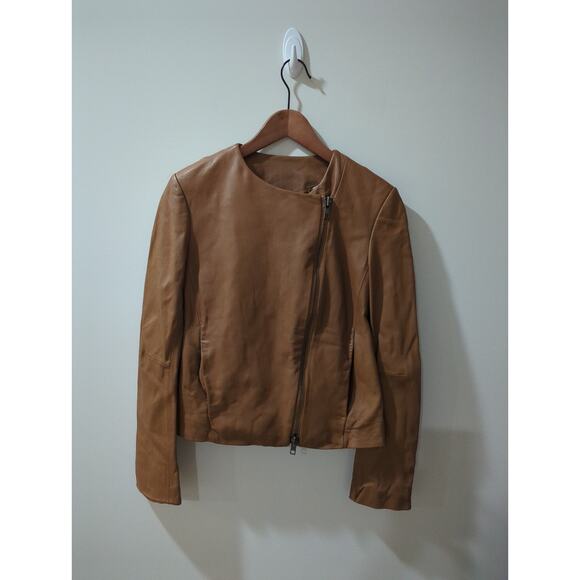 VINCE Zip Cross Front Walnut Leather Jacket - Picture 8 of 9